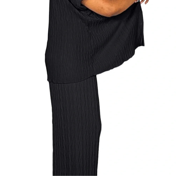 NEW Womens Casual 2 Piece Pleated Short Sleeve Button Blouse Top Wide Leg Loose - Picture 6 of 8